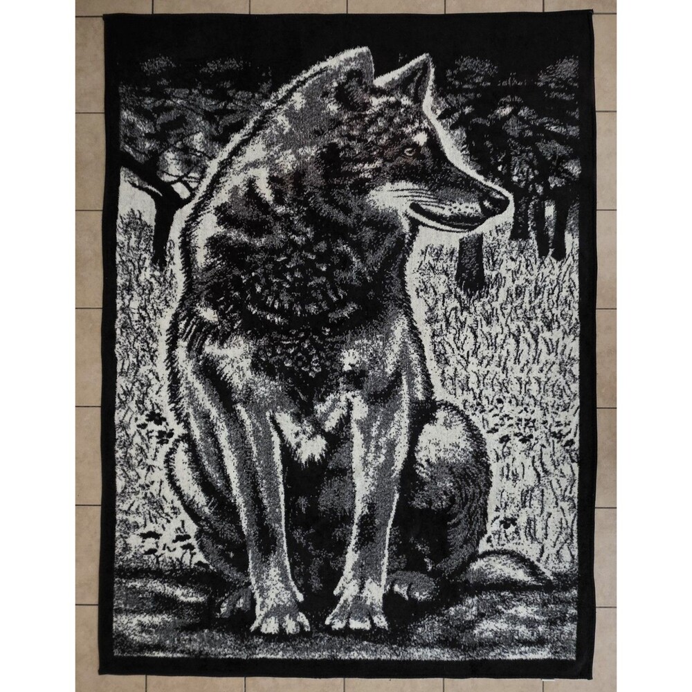 Vintage Hi Pile By San Marcos Wolf In The Woods Throw Blanket Reversible 80x60